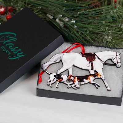 Lt. Gray Fox Hunter Horse and Hounds Field Hunter Ornament