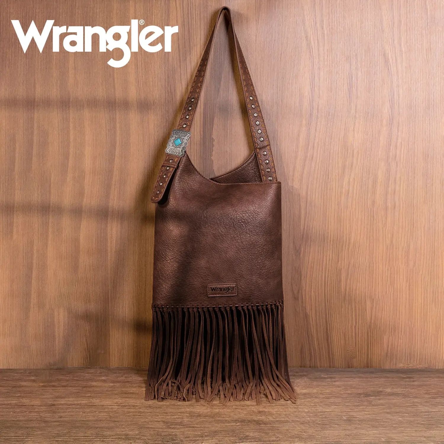 South End Clothing and Apparel L.L.C - Wrangler Turquoise Stone Concho Fringe Hobo -Coffee