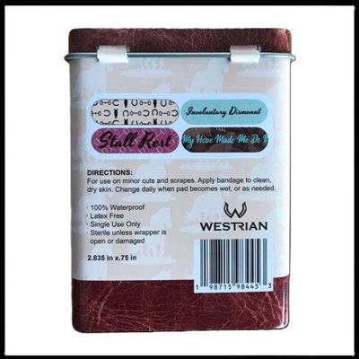 Western Equestrian Horse Themed Fabric Bandages in Tin Box