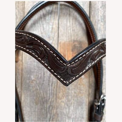 Rodeo Drive - Floral V Browband Dark Oil Headstall / Bridle