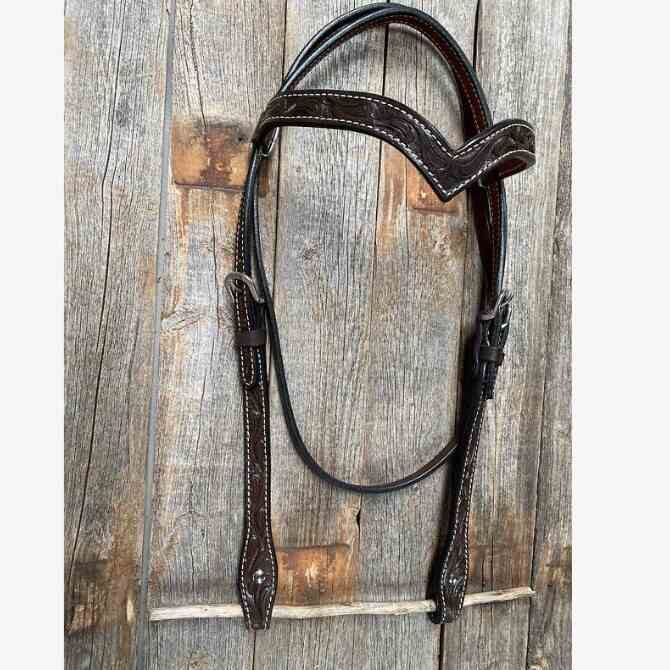 Rodeo Drive - Floral V Browband Dark Oil Headstall / Bridle
