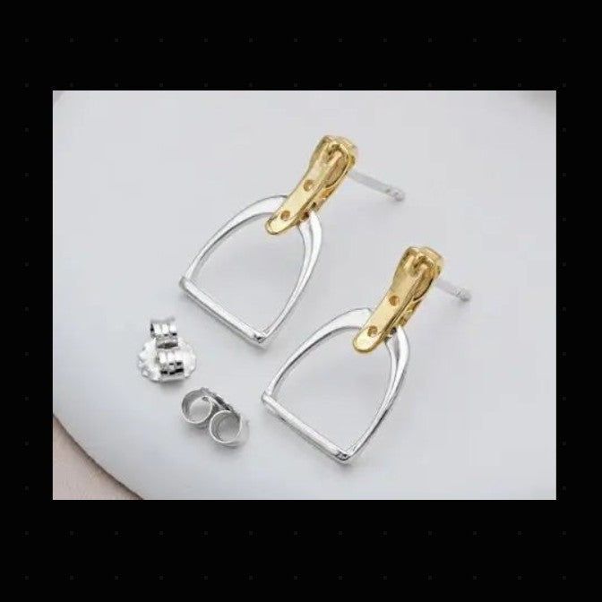 Two Tone Stirrup Earrings