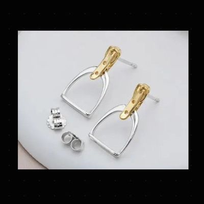 Two Tone Stirrup Earrings