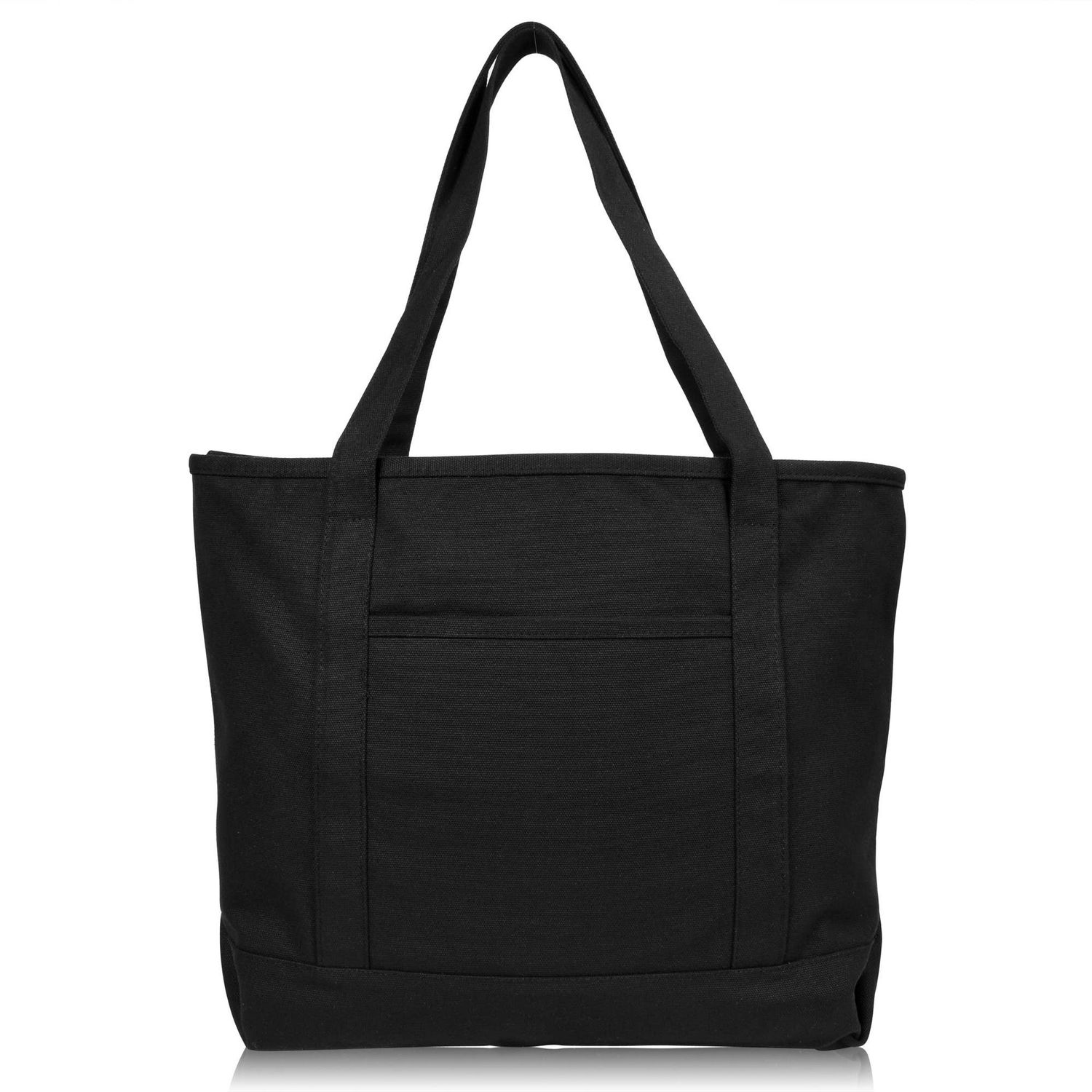 Dalix - DALIX 20" Solid Color Cotton Canvas Shopping Tote Bag, Color: Black
