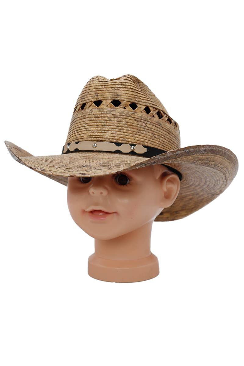 Children's Quarterhorse Palm Straw Cowboy Hat, Color: Tan
