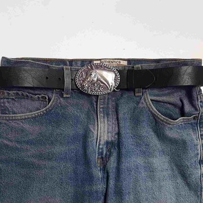 AW Leather Belt w/ Racing Horse Silver Finish Buckle