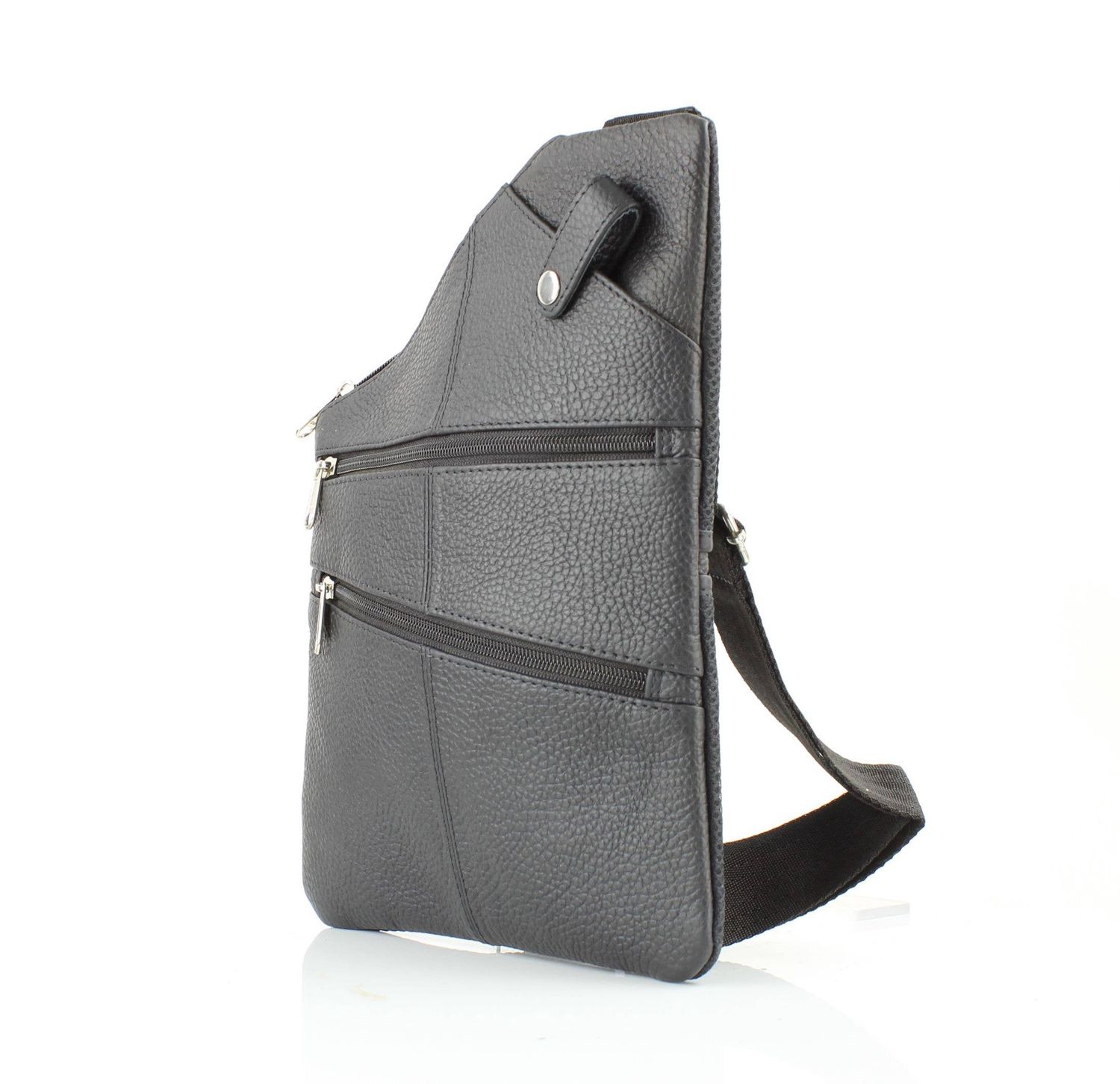 Asymmetrical Cowhide Zip Front Crossbody Bag, Color: black-2