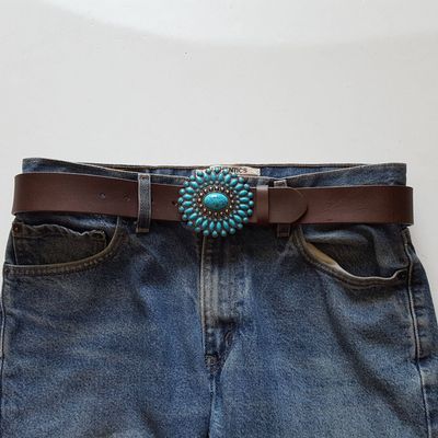 Western Turquoise Buckle with genuine leather belt