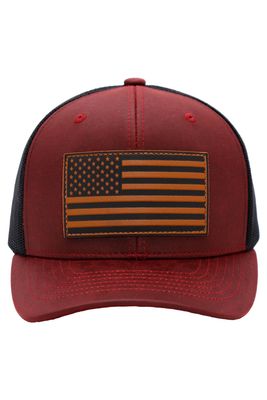 American Flag Patch Oiled Faux Leather Trucker Hat