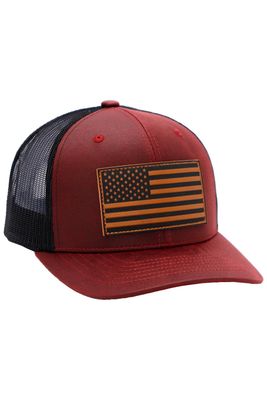 American Flag Patch Oiled Faux Leather Trucker Hat