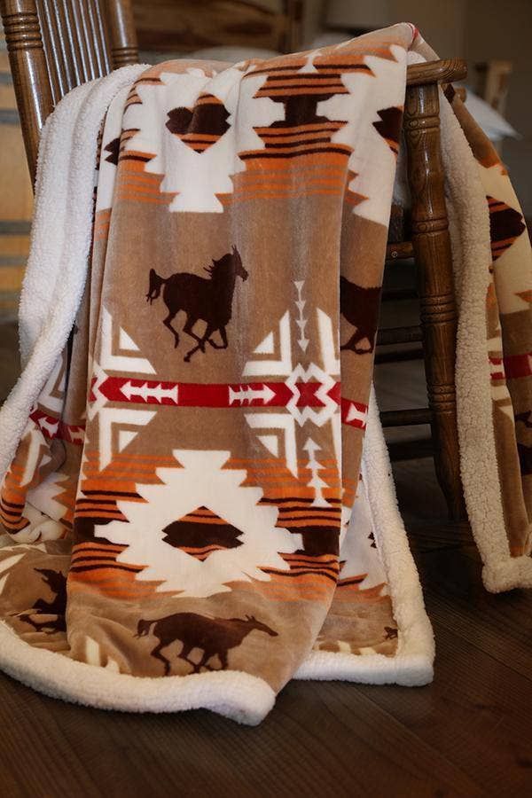 SW Running Horses Plush Fur Fleece Throw