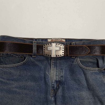 AW Vintage Leather Belt with Cross Buckle