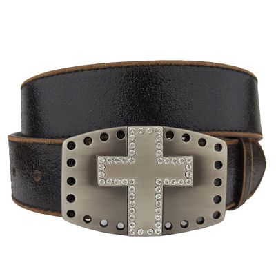 AW Vintage Leather Belt with Cross Buckle
