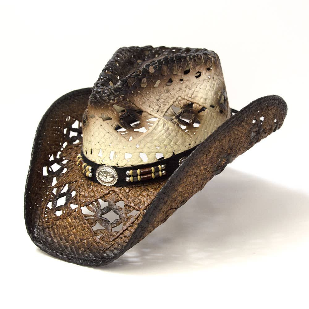 Brown Straw Western Pinch Front Hat, Size: S/M