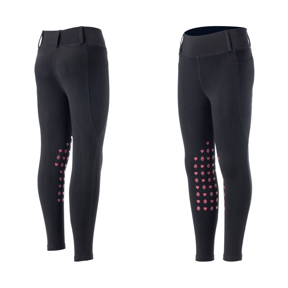 Classic Kids Knee Patch Riding Tights, Color: black-pink, Size: XS