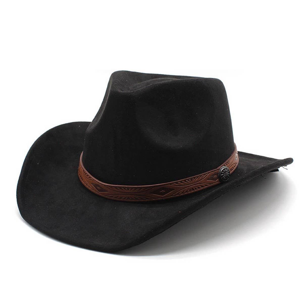 Rolled Brim Jazz Simple Suede Ethnic Hat, Color: Black, Size: O/S