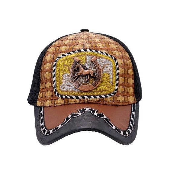 Bronzed Emblem Ostr Leather Charro Cap, Color: Horse