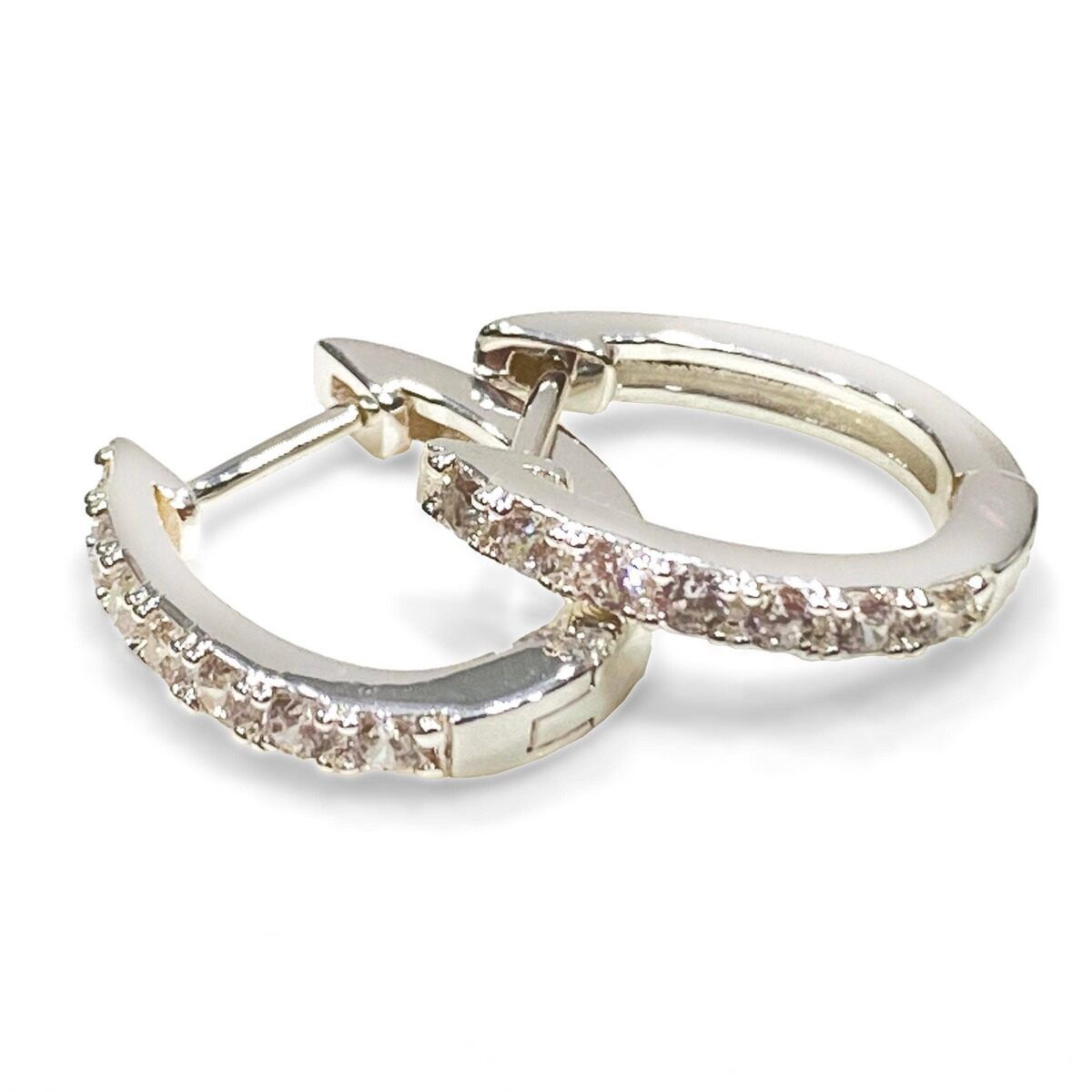 Horseshoe Hinge Earrings CZ Stones, Color: Silver