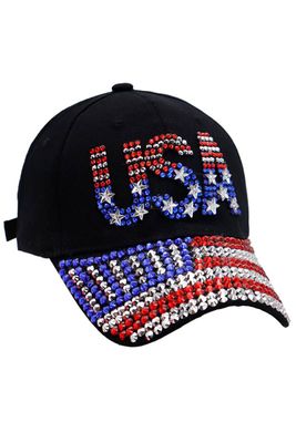 American Flag Bling Rhinestone Baseball Cap