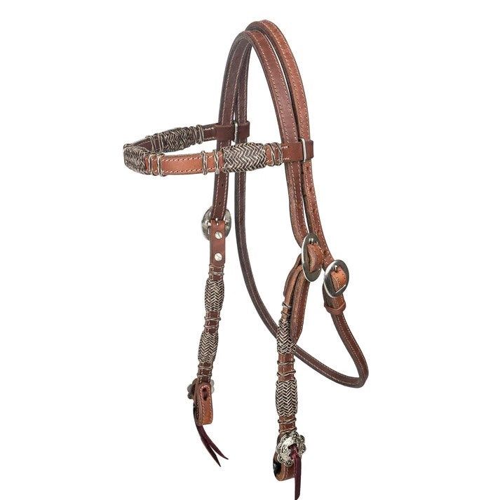 Browband Headstall w/ Rawhide Trim, Color Option: Harness, Size: Horse