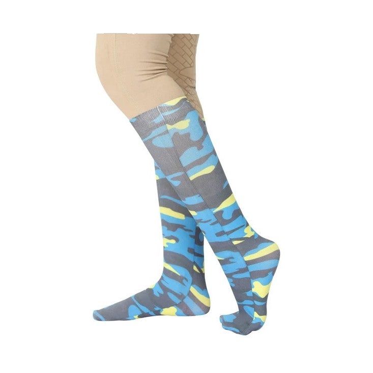 Children's Camo Boot Socks, COLORS: Blue/Yellow, Size: STANDARD