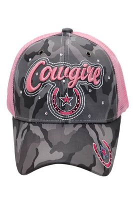 Cowgirl Horseshoe Bling Camo Curved Bill Baseball Cap