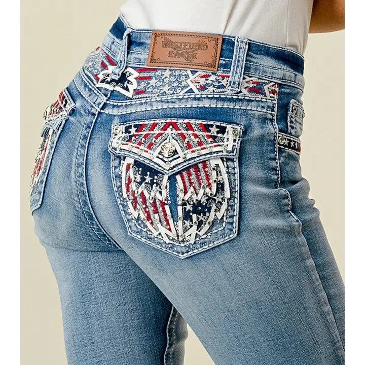 320 Flare Embroidered Stretchy Women's Bling Jeans, Size: 1