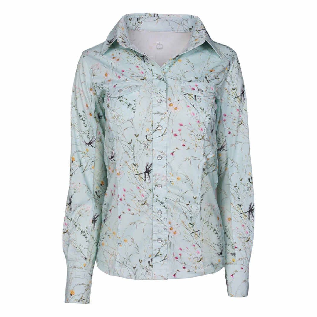 Dragonfly Meadow Western Riding Top, Color: Teal, Size: XS