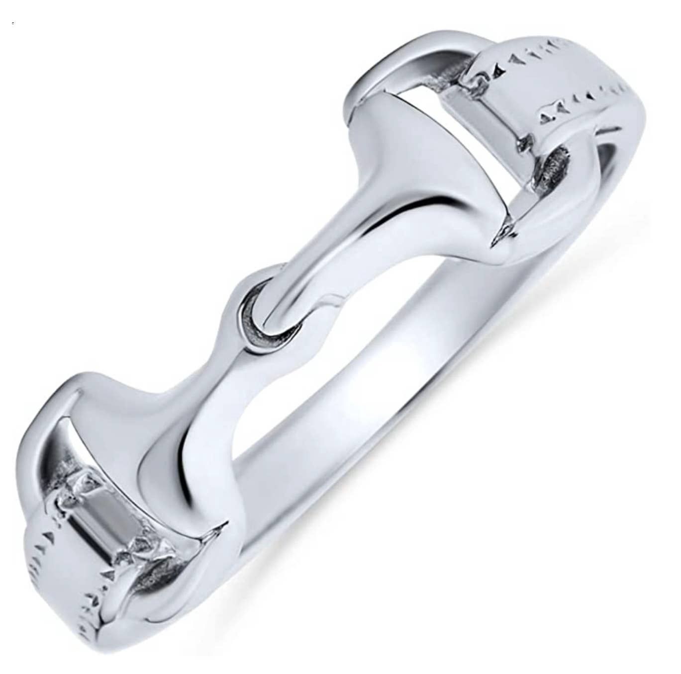 Equestrian Horse Snaffle Bit Sterling Silver Ring, Size: 5