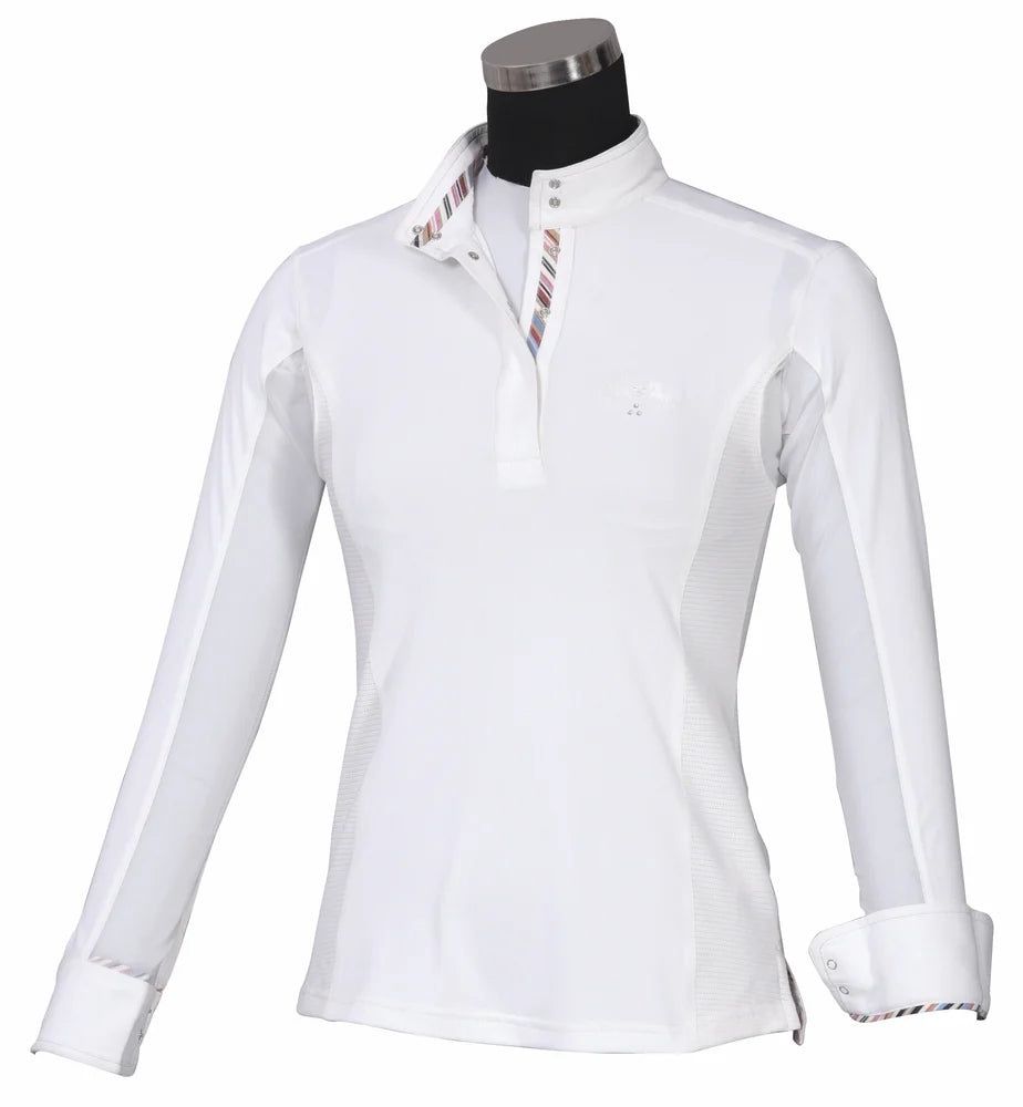 Ladies Cara Long Sleeve Show Shirt, Color: WHT, Size: XS