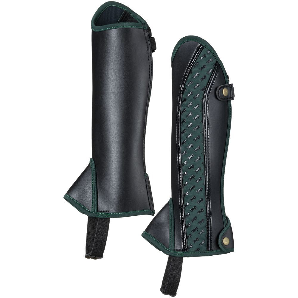 Eq Kids Half Chaps w/ Horse Motif, Color: Hunter Green, Size: S
