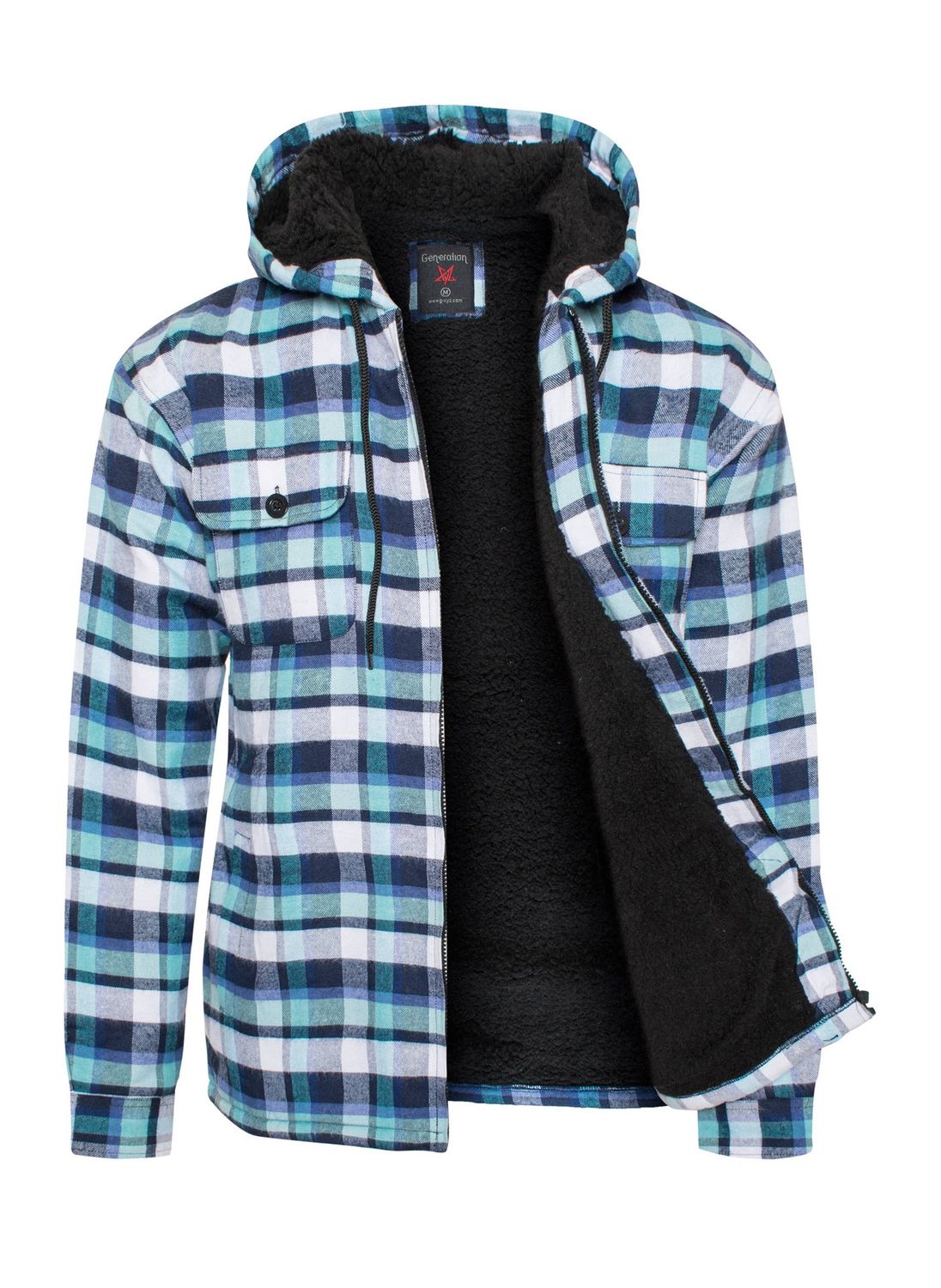 Generation XYZ - Men's Flannel Sherpa Lined Jacket Teal/Navy, Color: Navy #35, Size: 2XL