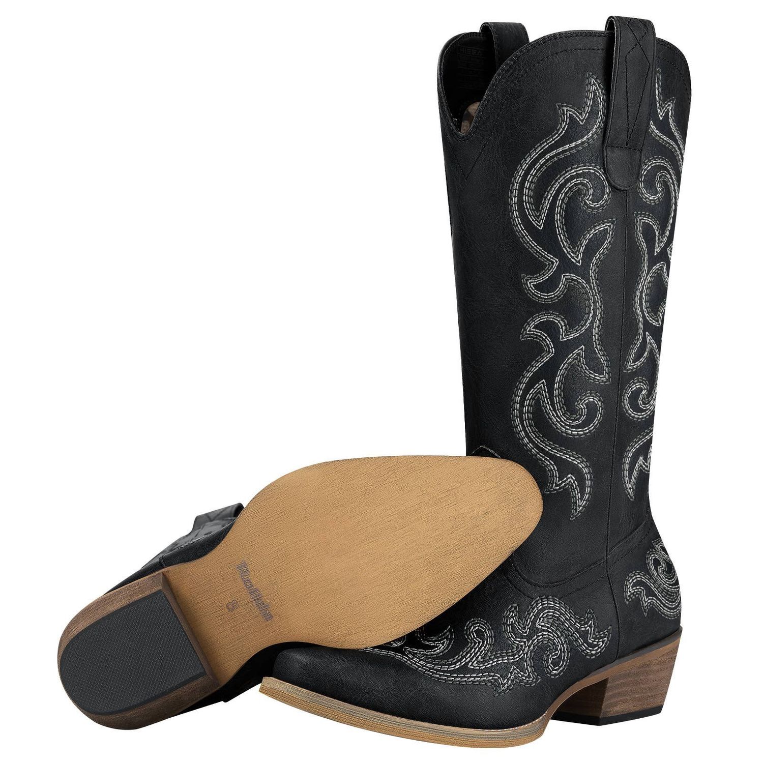 HISEA - Women's Cowgirl Embroidered Boots, Color: Metal Black, Size: W10