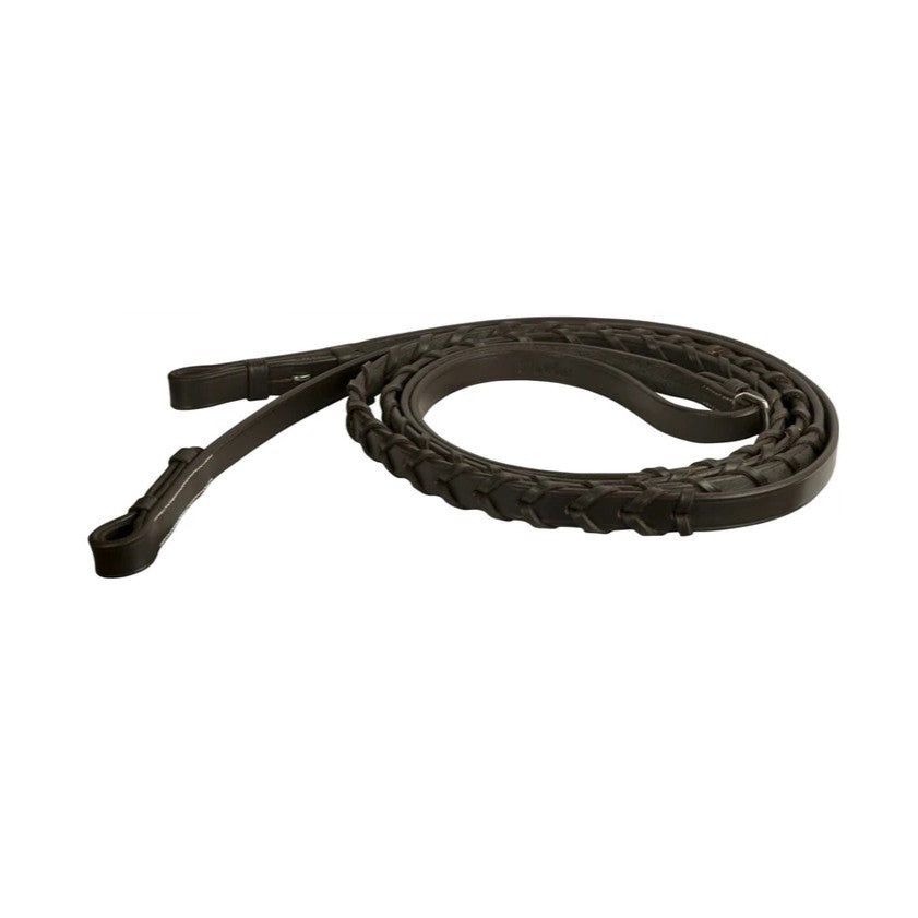 Flat Laced Reins w/ Hook Stud Ends, Color: dark-brown, Size: 1/2" x 48"