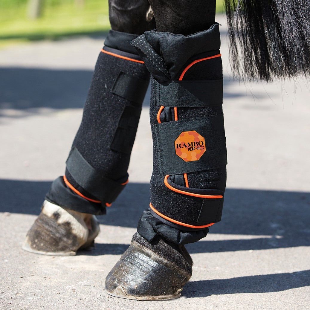HW Rambo Ionic Stable Boots, Color: Black/Black &amp; Orange Stripe, Size: Extra Full