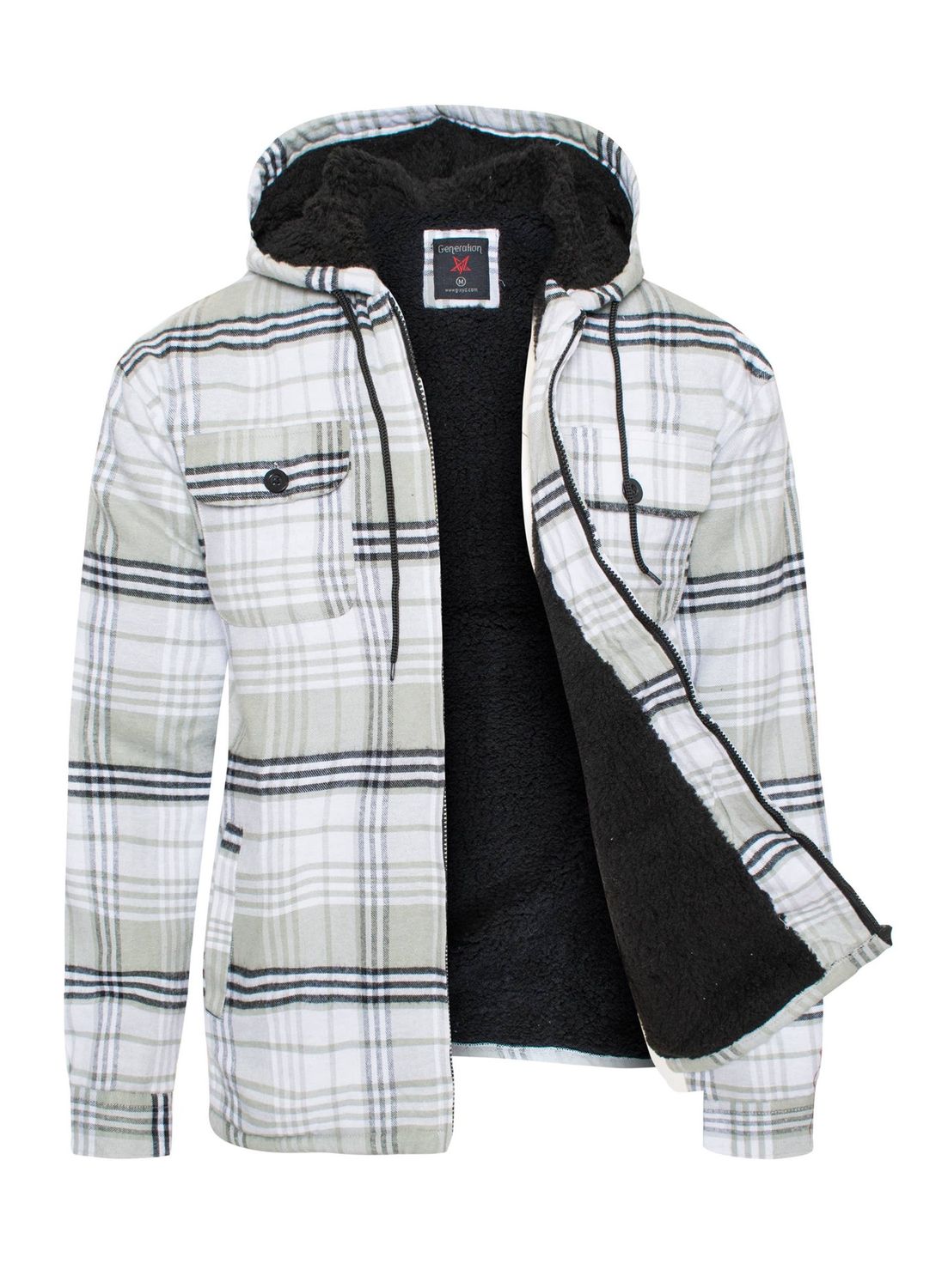 Generation XYZ - Men's Flannel Sherpa Lined Jacket - Grey, Color: Grey, Size: 2XL