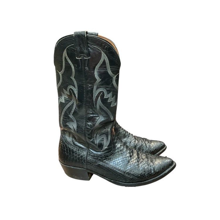 KHS-C Men's Vintage Cowboy Boots, Color: black-boa-snakeskin, Size: 9-5-d