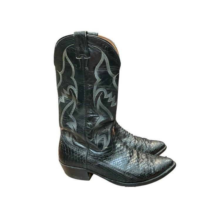 KHS-C Men's Vintage Cowboy Boots, Color: black-boa-snakeskin, Size: 9-5-d