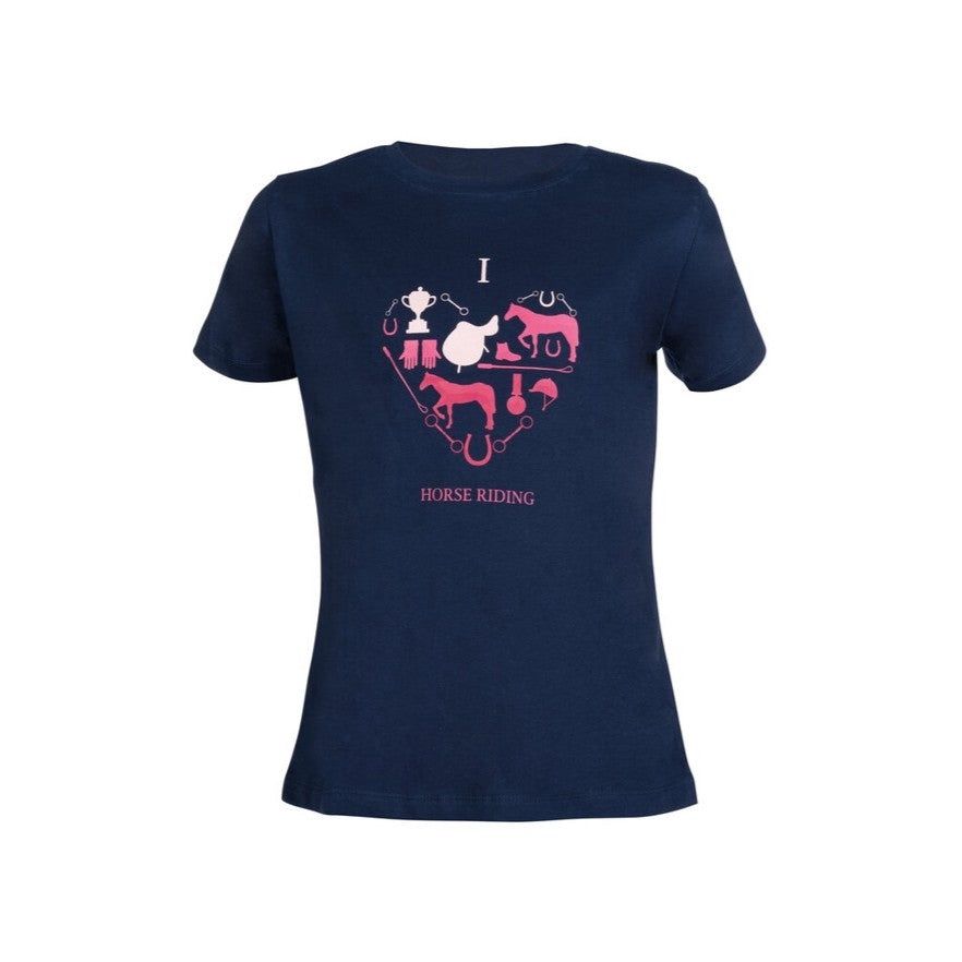 HKM Children's - I love horse riding - T-shirt, Color: Deep Blue, Size: EU110-116/age 4-6