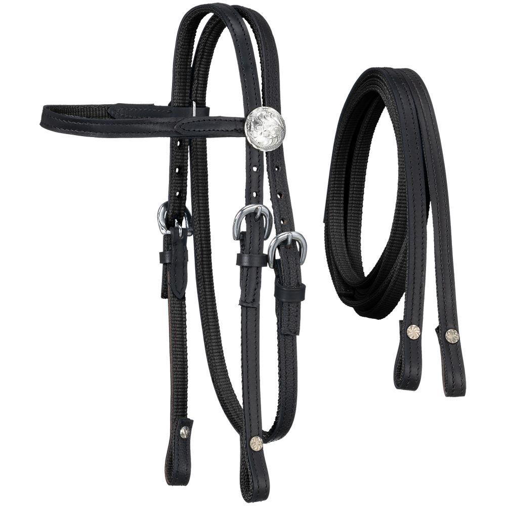 KS Mini Nylon Bridle w/ Leather Overlay, Color: black-2