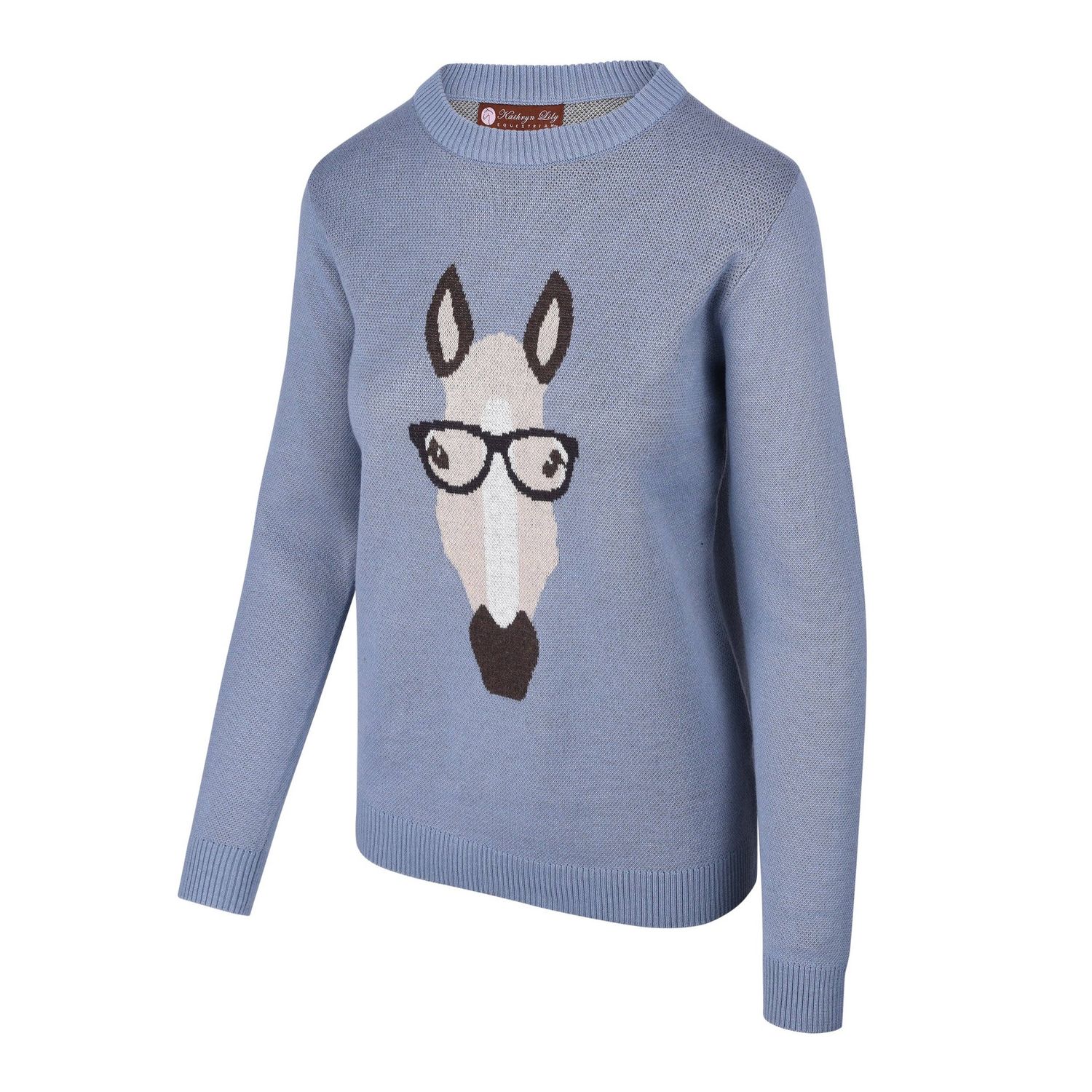 Kathryn Lily Equestrian - Sweater - Horse with Glasses, Size: Adult S
