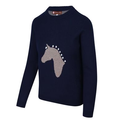 Kathryn Lily Equestrian Sweater- Navy Horse