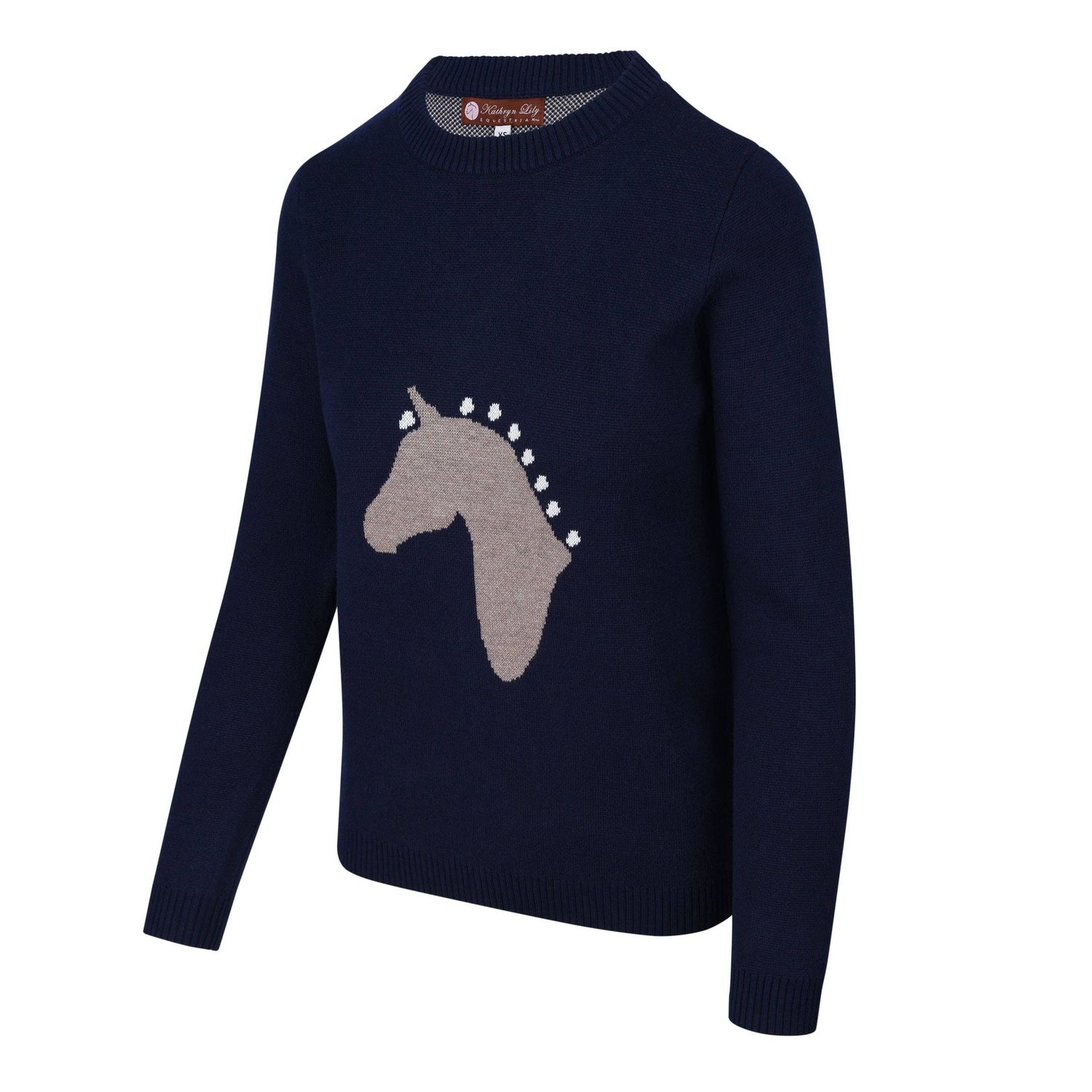 Kathryn Lily Equestrian Sweater- Navy Horse, Size: Adult S