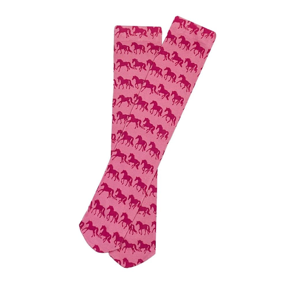 Ladies Lila Frolicking Horses Socks, Color: PINK, Size: STD