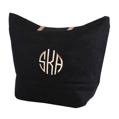 Leather Handle Burlap Tote