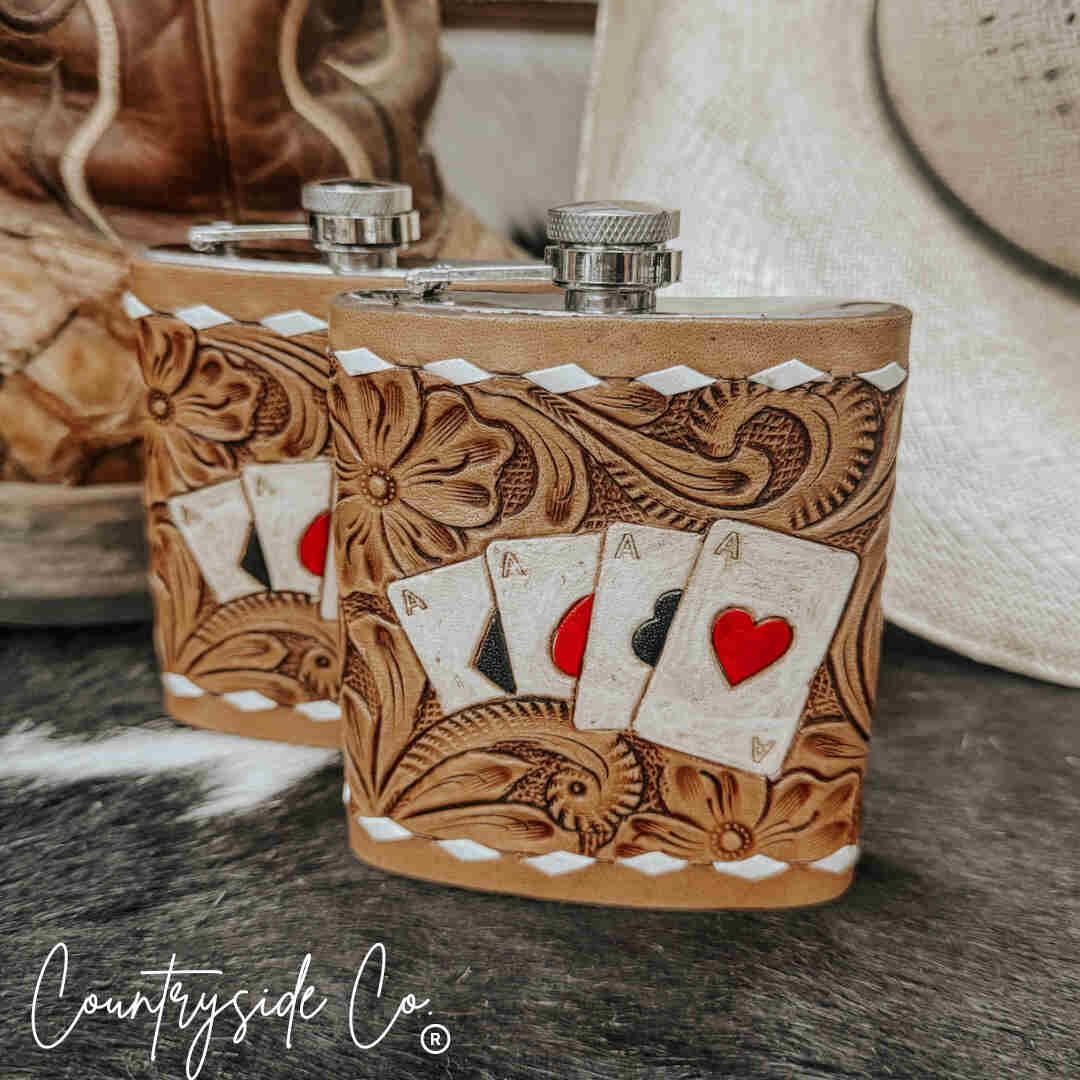 Leather Flask Stainless Steel, Options: Gambler