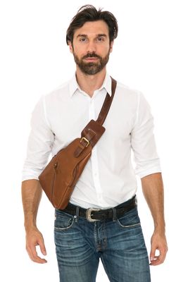 Leather sling bag, Minimalist crossbody chest bag