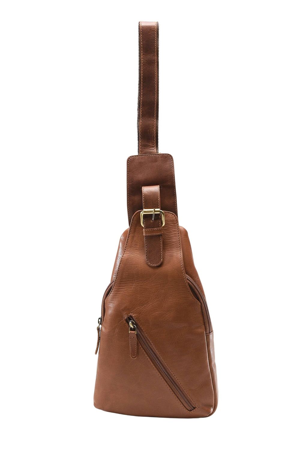 Leather sling bag, Minimalist crossbody chest bag, Color: Brown