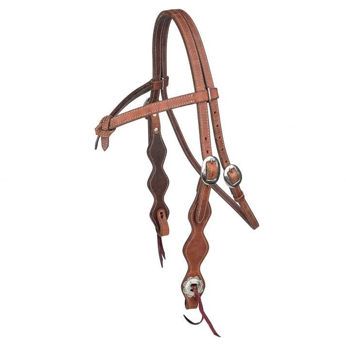 Knotted Brow Headstall w/ Rawhide, Color Option: Chestnut, Size: Horse