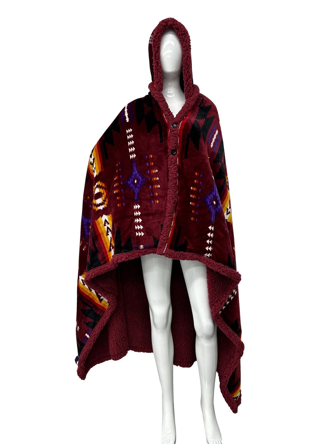 Linen Mart Aztec Wearable Hooded Blanket, Color: Burgundy